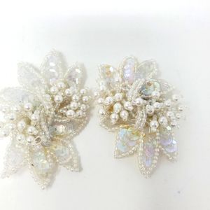 Hair Jewelry 2 Clips White Pearls Sequins Beads